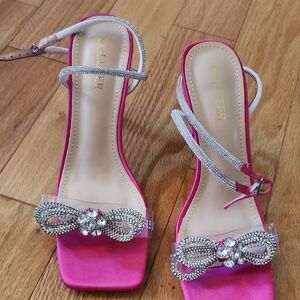 Fushia (Pink) and Silver Women's Embellished Sandals